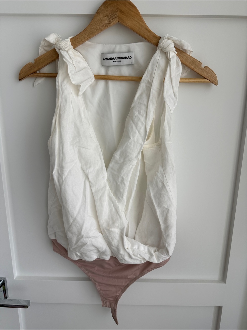 Amanda Uprichard deep V neck linen blend bodysuit